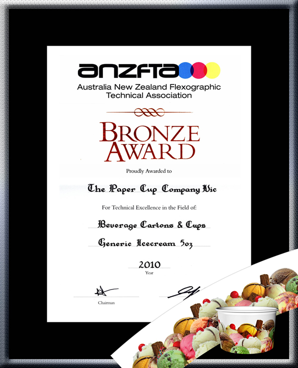 TPCC proudly won ANZFTA Top Award in "Beverage Cartons & Cups Halftone" in 2010 - Bronze_Award_IceCream5oz