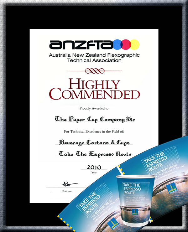 TPCC proudly won ANZFTA Top Award in "Beverage Cartons & Cups Halftone" in 2010 - HighlyCommended_TakeTheExpressoRout12oz