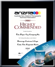 TPCC proudly won ANZFTA Top Award in "Beverage Cartons & Cups Halftone" in 2010 - HighlyCommended_TakeTheExpressoRout12oz